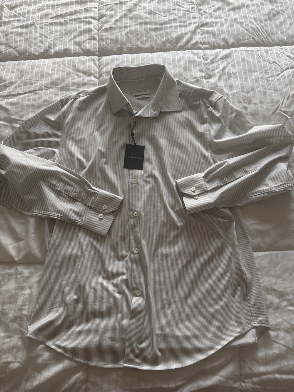 Bugatchi Men's Light Gray Striped Dress Shirt